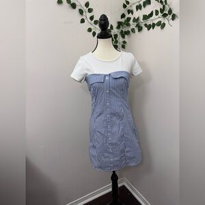 NWOT Guess Blue and White Strapless Shirt Dress Size XS